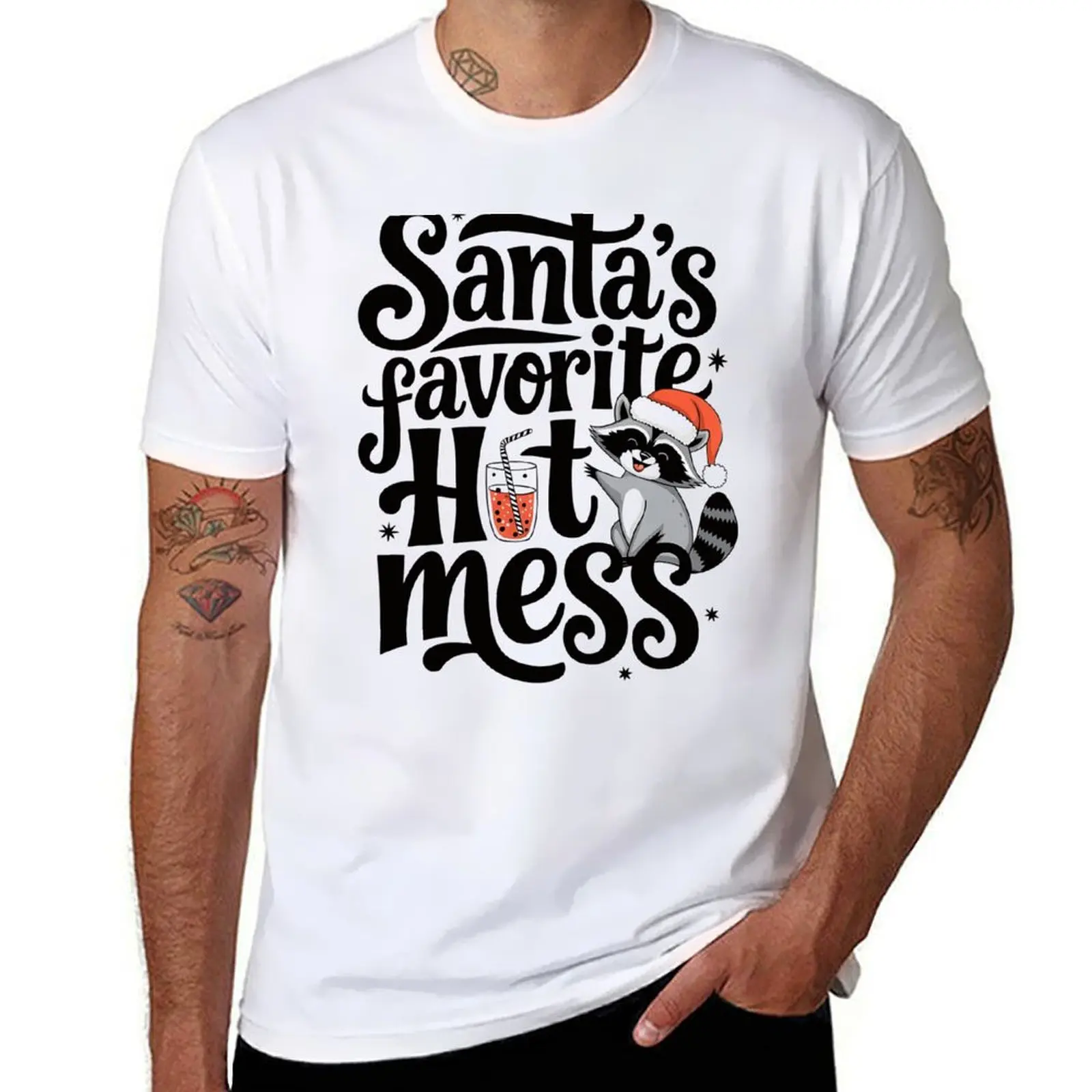 Christmas Santas Favourite Hot Mess Cute Racoon T-Shirt funny meme t-shirts quick-drying Blouse tee shirts for men