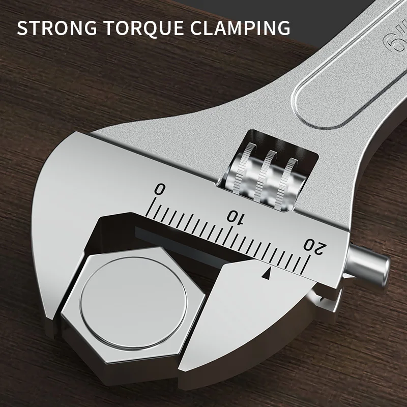 RAYENR Adjustable Wrench Large Openin long Handle Universal Spanner Carbon Steel Mechanical Workshop Hand Repair Tools