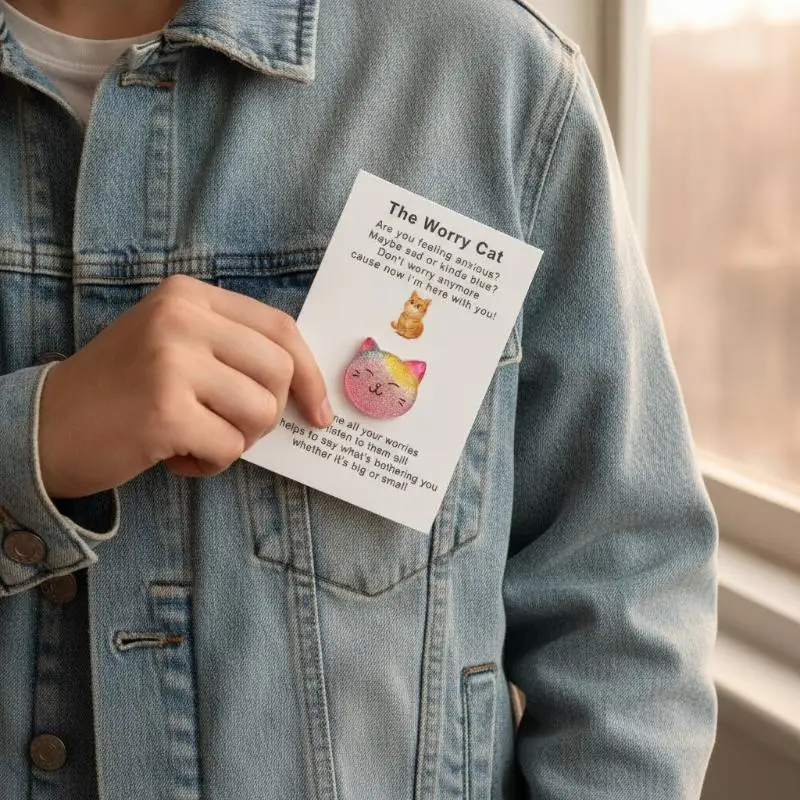 1PC Inspirational Pocket Hug Card Funny Emotional Support Cat Illustration Portable Thoughtful Gift for Best Friends