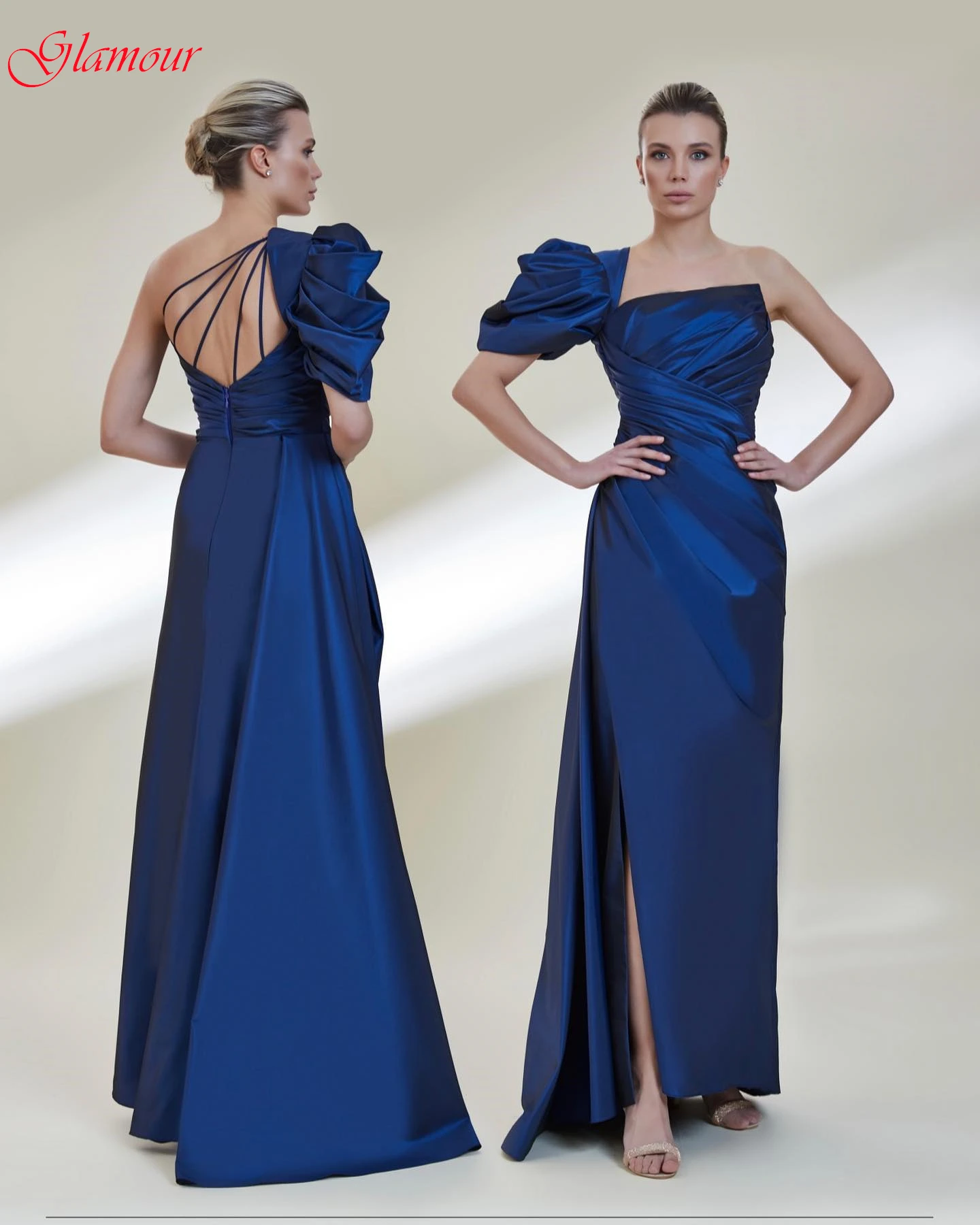 

Customized Saudi Arabia Party Dresses Classic Satin One Shoulder Evening Dress Modern Sweep Train Zipper Back Homecomi