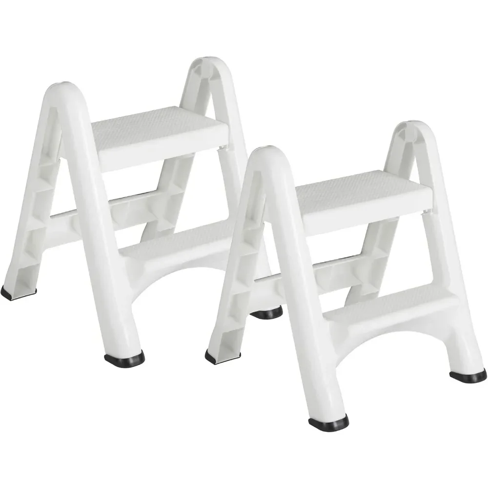 

FG420903WHT EZ Two Step Durable Folding Plastic Ladder Step Stool with Skid Resistant Foot Pads, White (2 Pack)