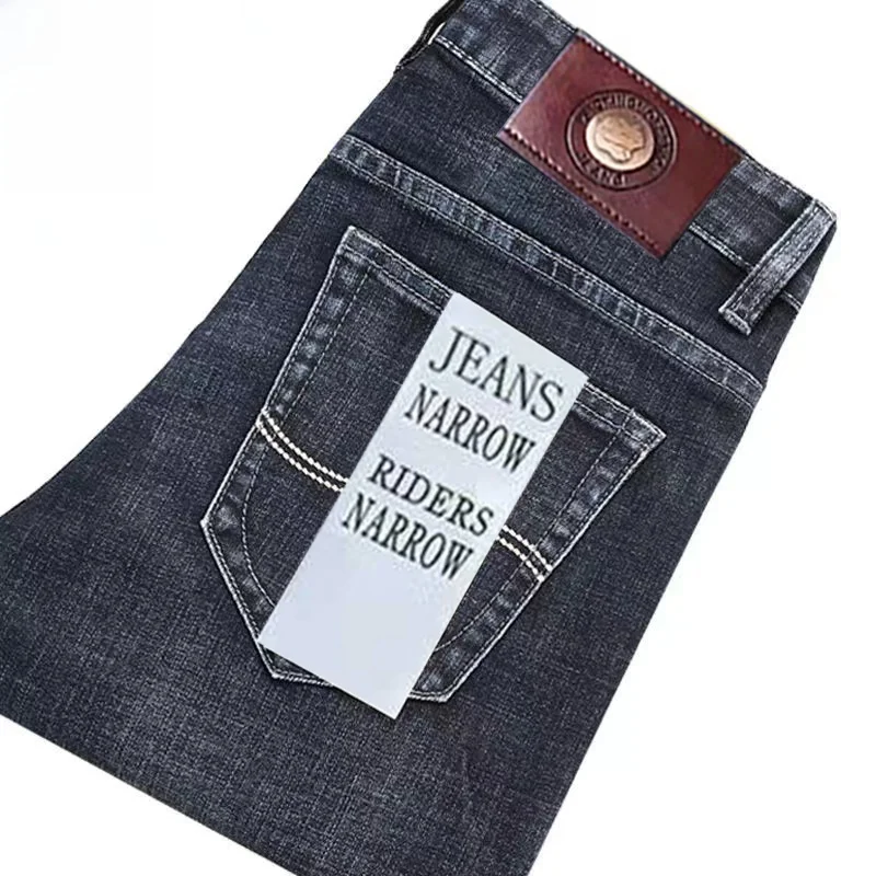 Busin Casual Thiened elastische denim jeans Heren losse rechte pijpen Casual grote maat hoge taille Slijtvaste lange broek