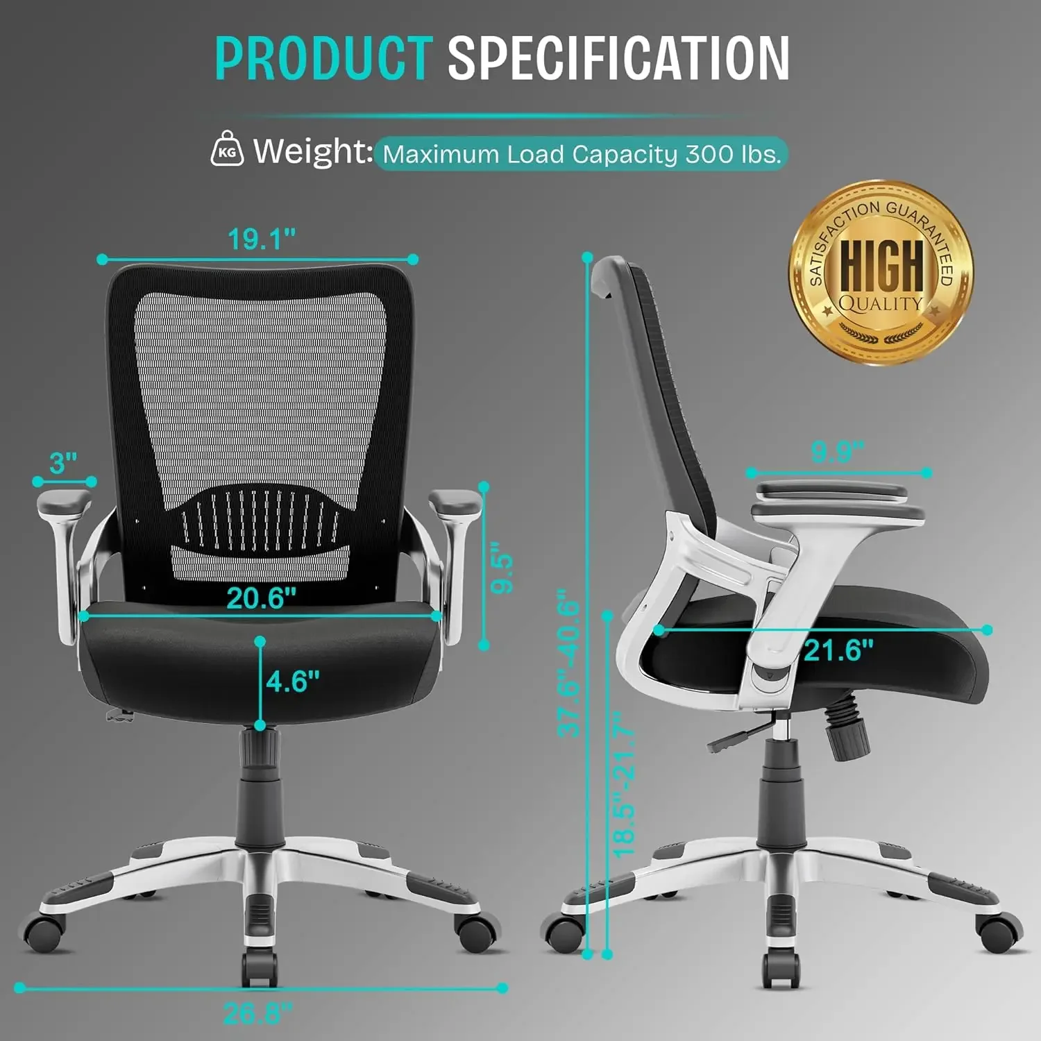 Ergonômico Cadeira de escritório, Mesh Computer Gaming Chair, Ajustável Flip-Up Arms, Apoio lombar, Tilt Function