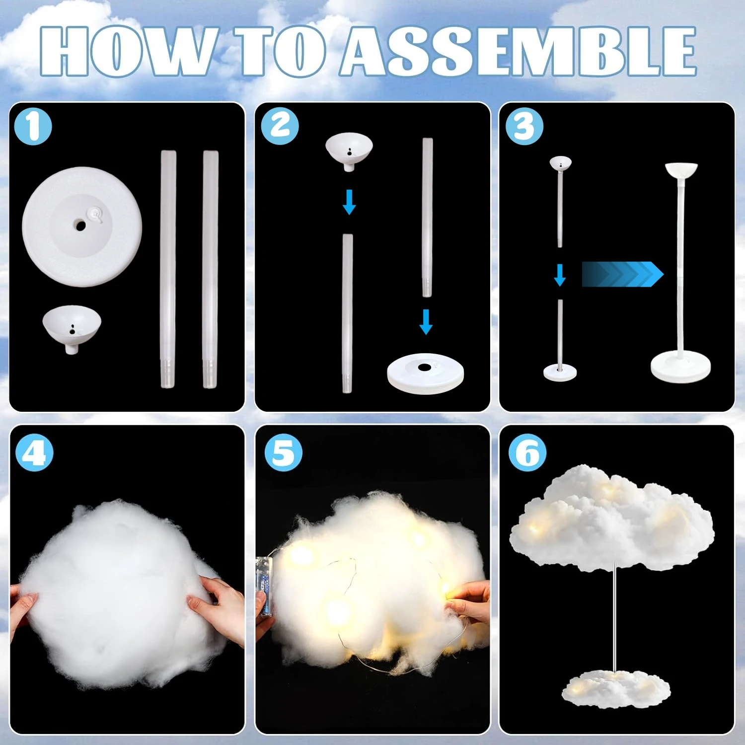 3/4/6 مجموعة الاصطناعي ثلاثية الأبعاد سحابة مصباح ليد ديكور الجدول محور معلقة سحابة حفلة عيد ميلاد ديكور لتقوم بها بنفسك عدة لاستحمام الطفل #5
