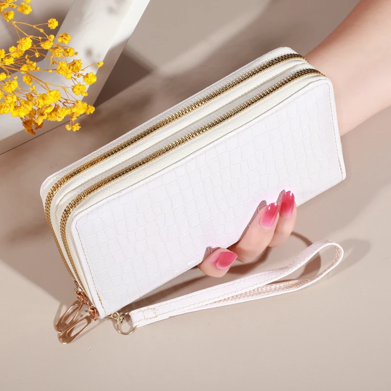 Elegancki dwuwarstwowy portfel kopertowy w stylu vintage - retro portmonetka i opaska na nadgarstek z zamkiem błyskawicznym - modne akcesoria damskie z bezpiecznym przechowywaniem