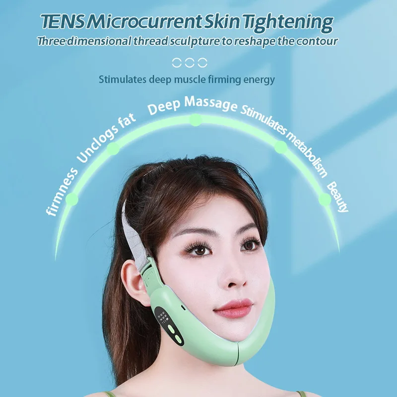 Facial Massage Microcurrent Vibration Beauty Hot Compress EMS Multifunctional V Face Device Massager Beauty Instrument Slimming