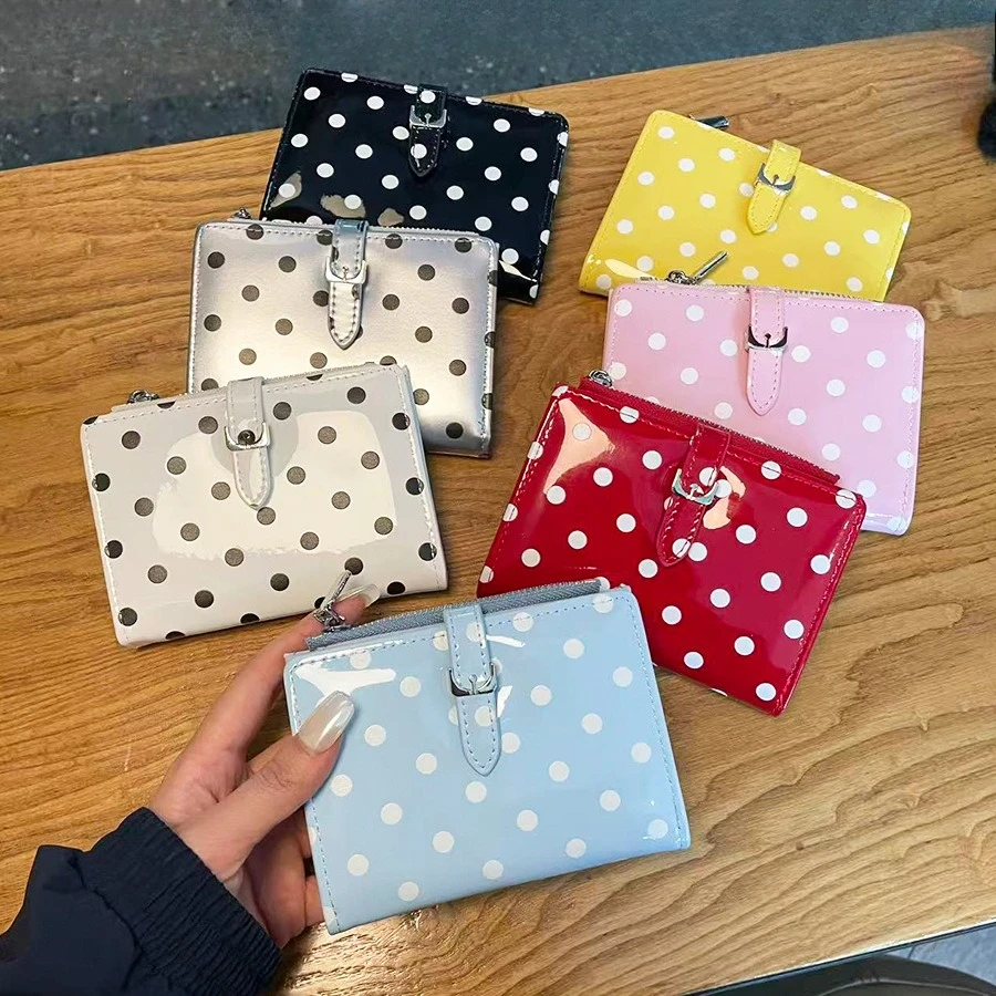 Korean Style Simple Dot Women Short Wallet Female Cute Large Capacity Card Holder Multi-card Slot Document Bag Zipper Coin Purse