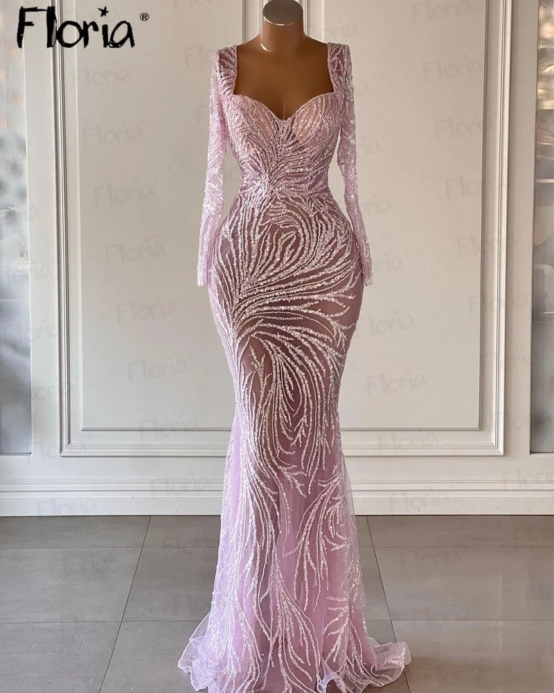 Robe de Soirée Sirène Rose Perlée à Manches sulfpour Femme, Tenue Formelle Musulmane Arabe, sur Mesure, 2023