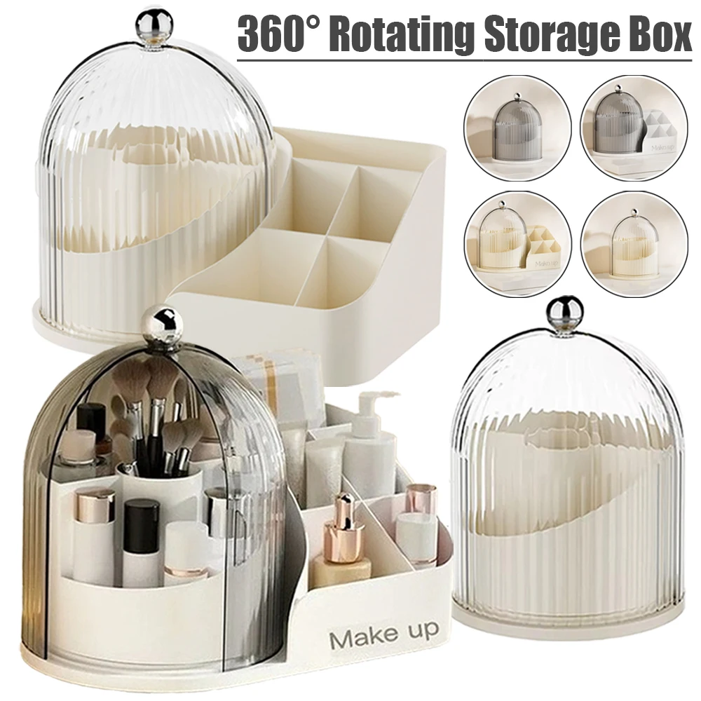 

360°Rotating Makeup Brushes Holder Cosmetic Storage with Lid Dustproof Makeup Organizer Skincare Display Case Lipstick Container