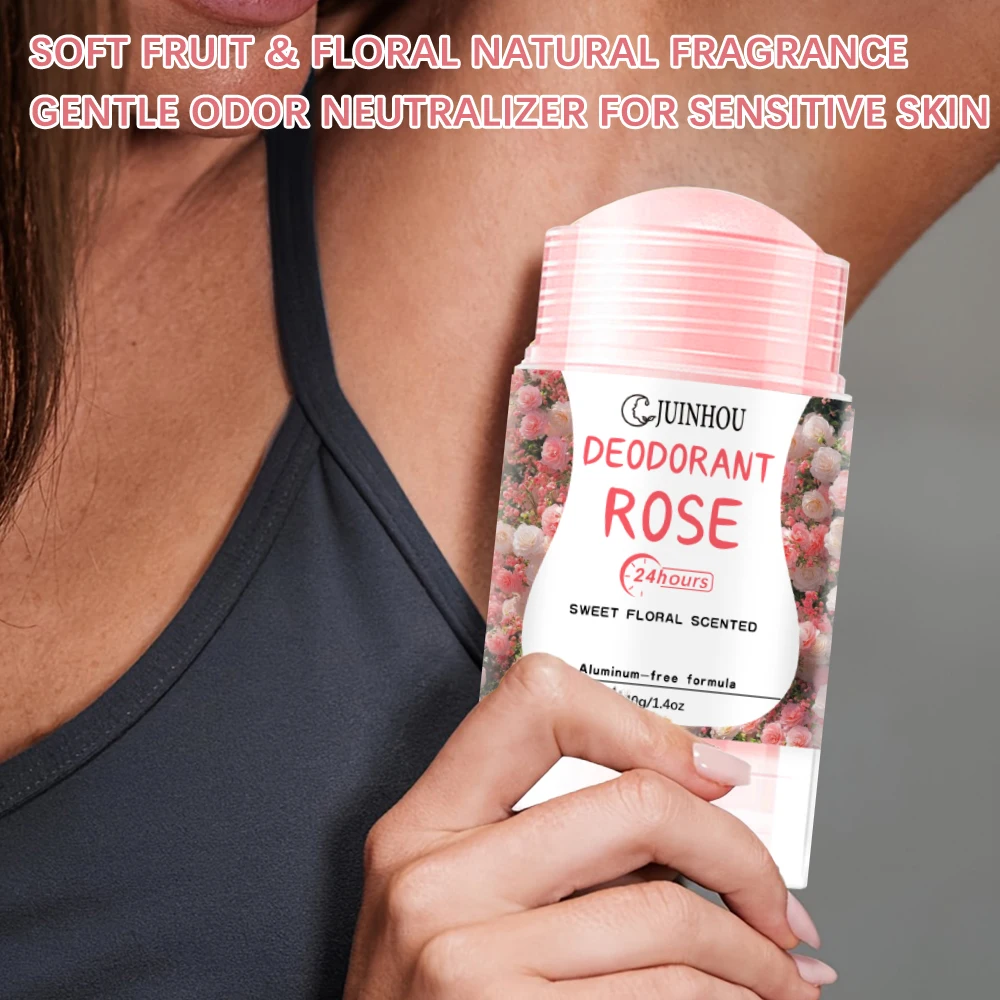 JUINHOU 40g Natural Rose Deodorant Stick Aluminum Free Underarm Odor Remover Gentle Portable Travel Deodorant For Women Men