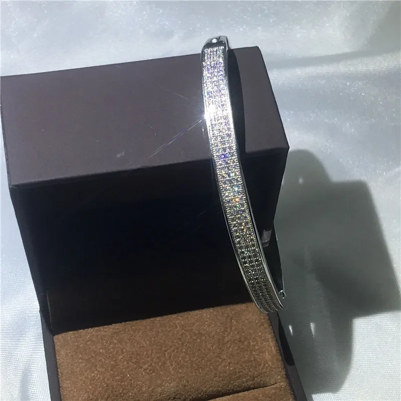 Trendy Pave Lab Diamond Bangle Tibetan SilverColor Party Engagement bangles Bracelets for women Bridal Charm wedding accessaries
