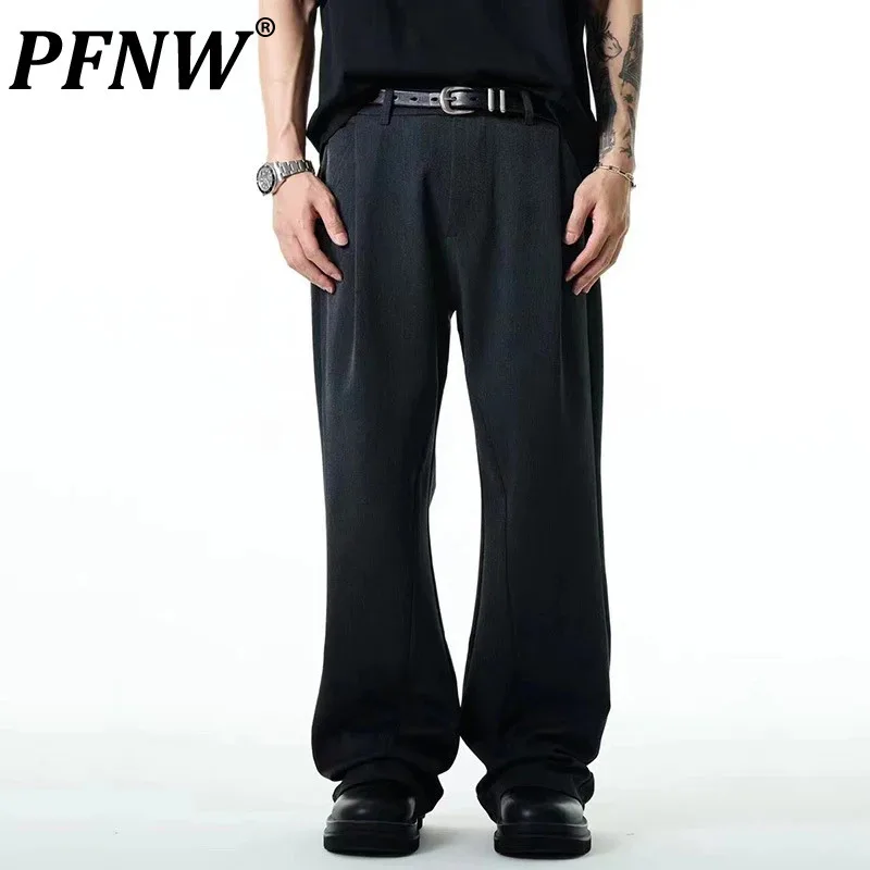 

PFNW Solid Color Men's Suit Trousers Pleated Casual Droop High Waist Straight Loose Wide Leg Male Bottom Simple Menwear 12C984