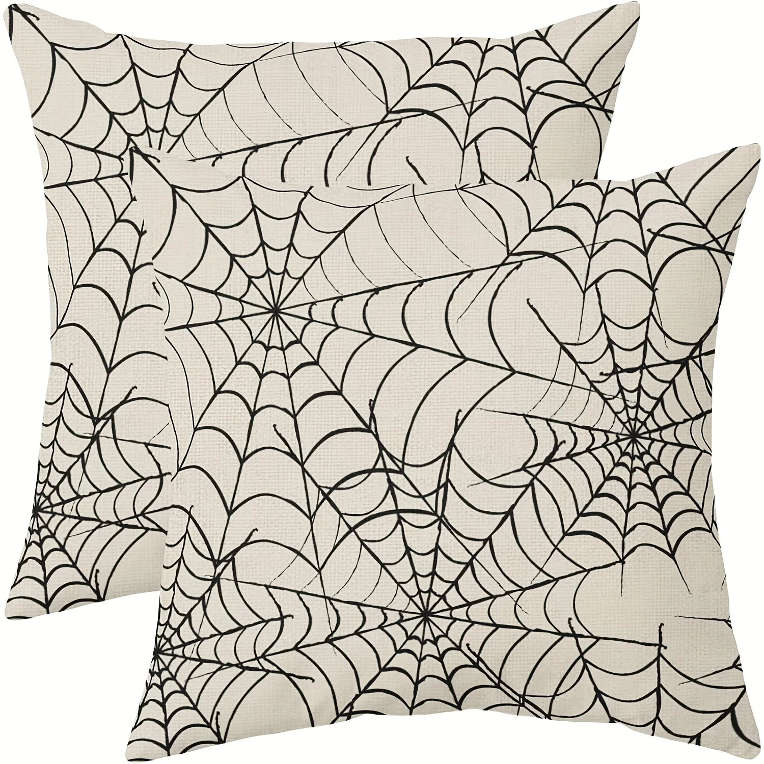 2pcs, Dokriy, Linen, Retro Minimalist Cobweb Design for Autumn Halloween, White Throw Pillow Covers / Outdoor Cushion Covers