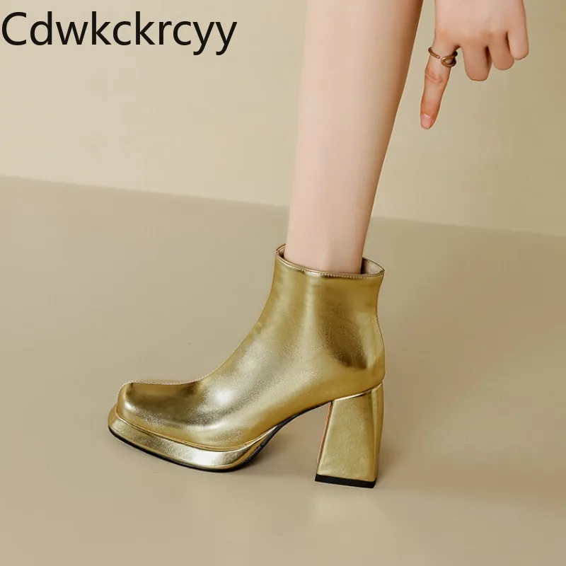 Jesień i zima nowe style modne szpilki buty damskie złote srebrzyste kwadratowe głowy z zamkiem kwadratowym na obcasie damskie buty wysokie 9cm