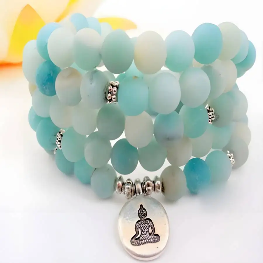 

8mm Amazoniteium Bracelet Women Bohemian Prayer Japa Buddhist Bead Chaplet Spiritual zazen Sacred Stone Buddha Chakra Men's Zen