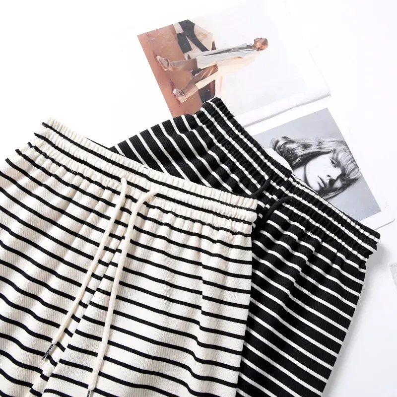 2026 Autumn and Winter Women's New Casual Striped Solid Color Loose Wide Leg Straight Leg Pants