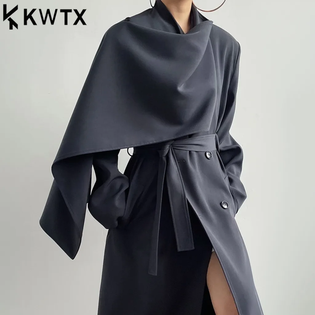 

KWTX 2025 latest fall style windbreaker coat with unique design featuring a slimming waist and a large size perfect for office
