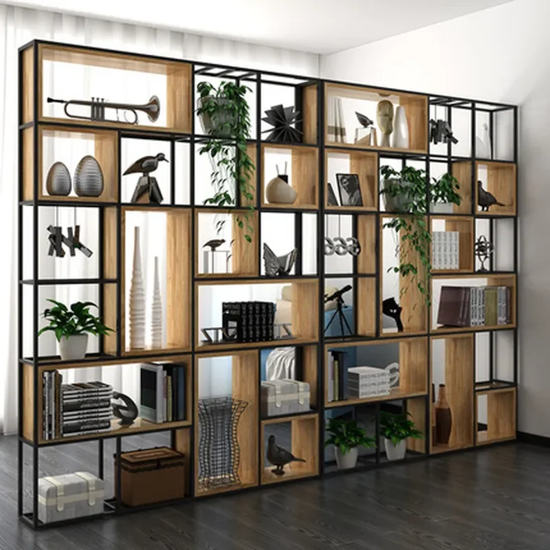 for Office Screen Partition Wrought Iron Rack Nordic Dining Room Living Room Solid Wood Bookshelf Display Rack Multi-layer