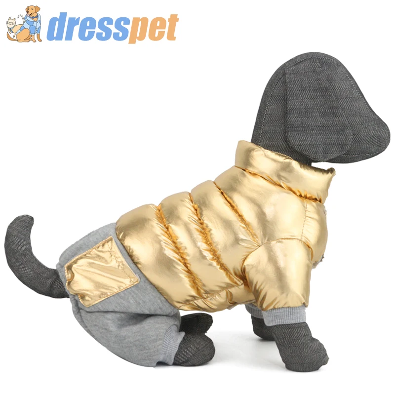 High Quality Winter Pet Dog Clothes For Small Dogs Warm Waterproof Coat Gold Silver Fabric Puppy Costume For Chihuahua Jacket