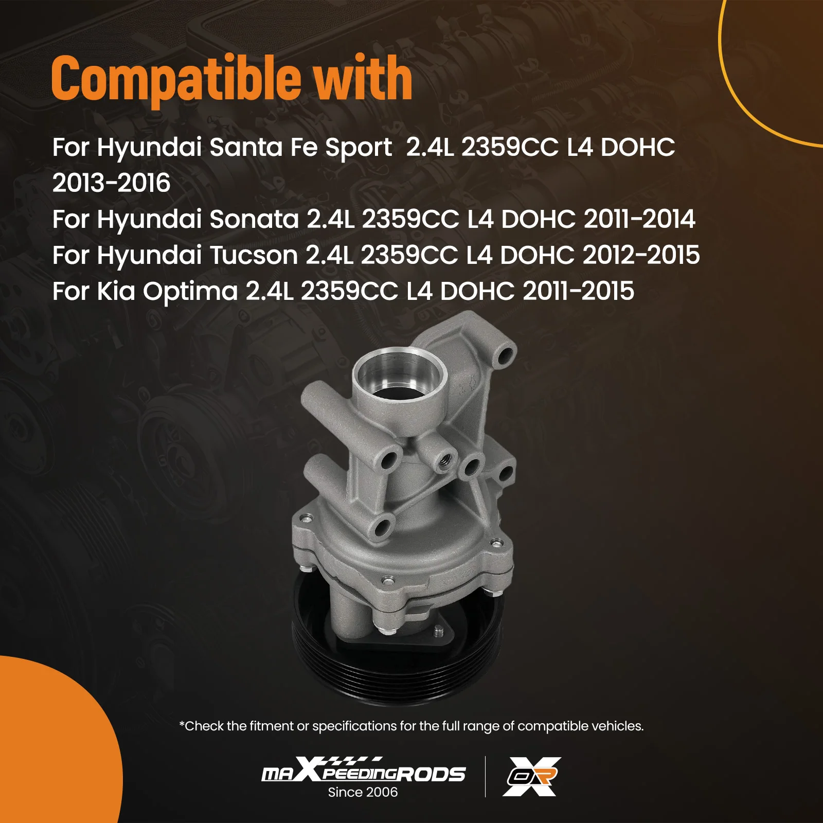 Engine Coolant Water Pump for Hyundai Santa Fe Sport/Sonata 2.4L 25100-2G510