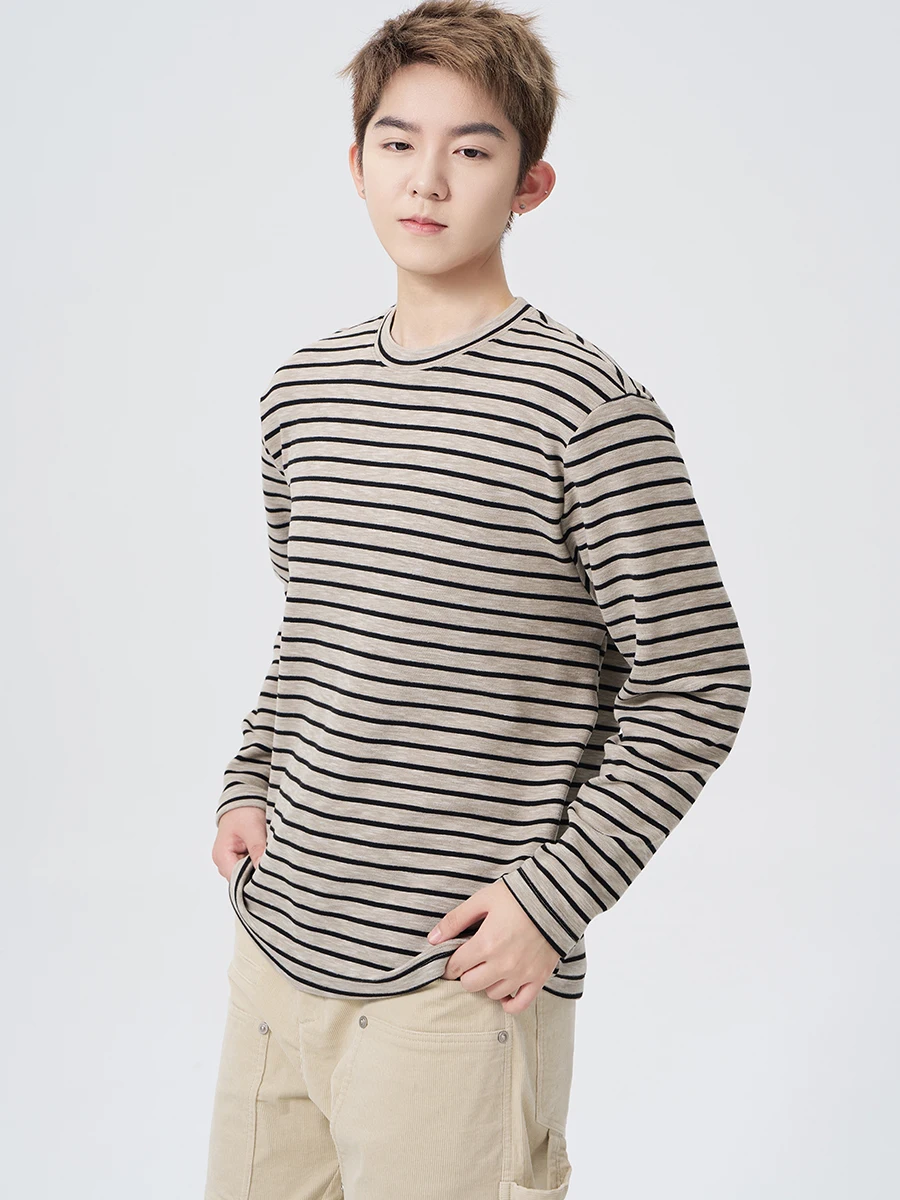 

Нейтральная термофутболка Long Sve Cookawu, зимнее отопление, теплая полосатая бархатная основа, внутренняя одежда, осенняя одежда, футболка