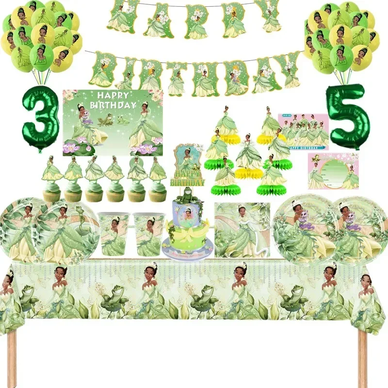 Princess Tiana Birthday Party Decoration Disposable Tableware Cups Plates Tablecloth Balloons Baby Shower Party Supplies