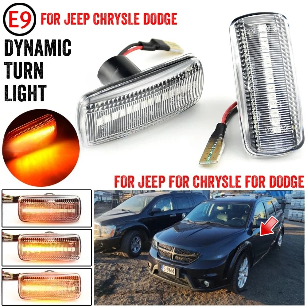2xDynamic LED Side Marker Light Turn Signal Lamp For Jeep Compass Patriot Dodge Nitro Journey Acenger Fiat Freemont Chrysler 300