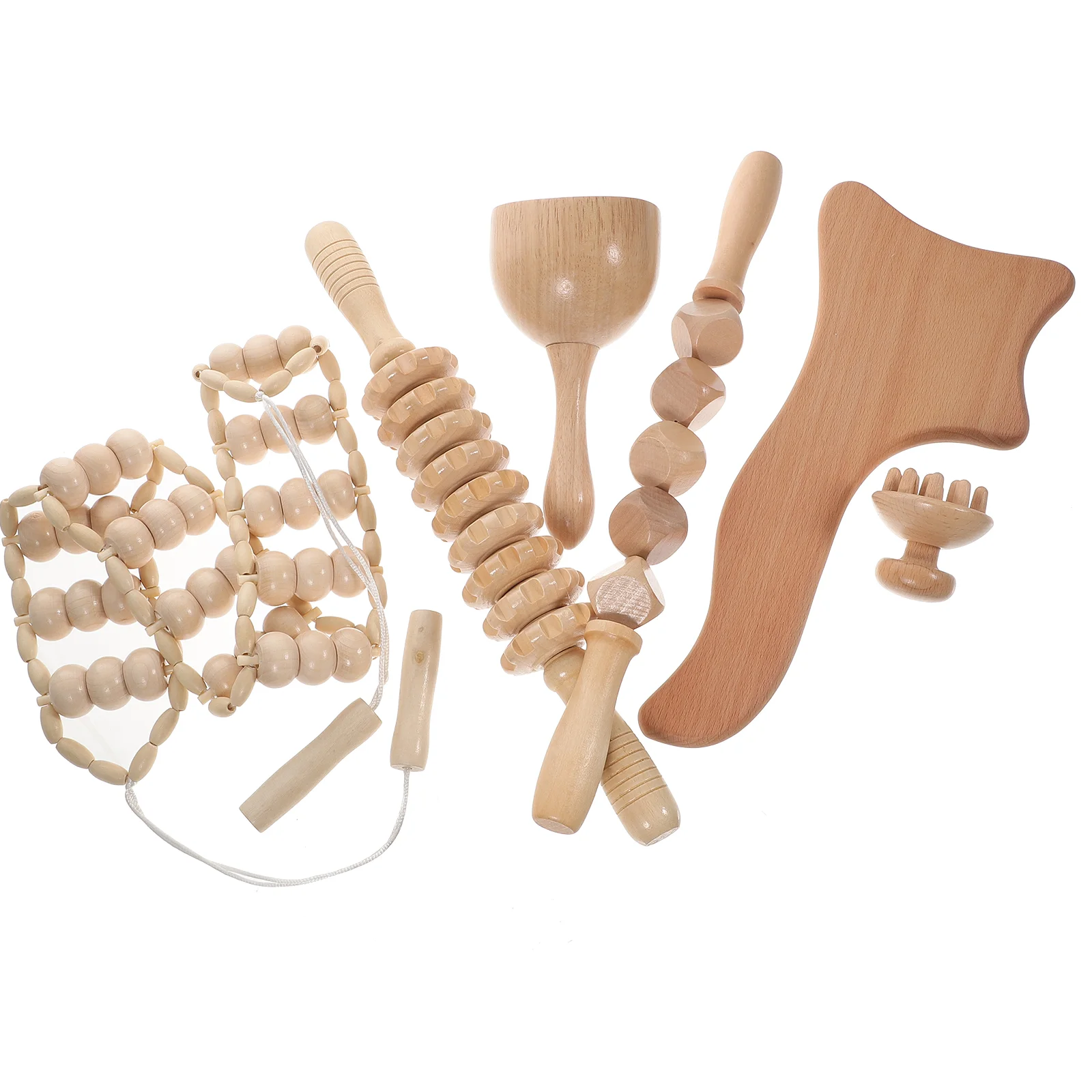 

6 Pcs Massage Tools Therapy Wood Body Massager Fascia Sculpting Wooden Board Cups Baby Roller