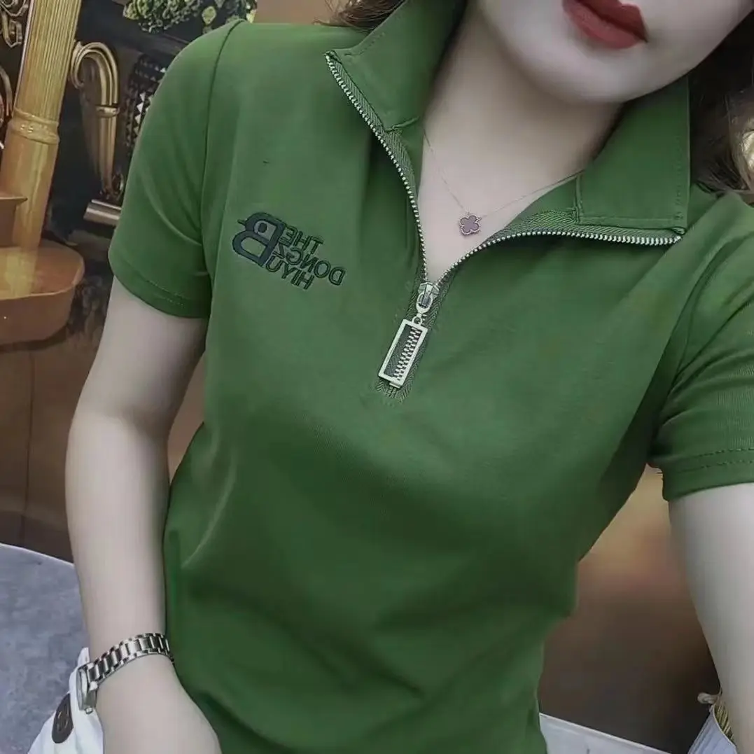 

Female Tee Graphic Women's Polo Shirts Embroidery T-shirts Slim Plain Korean Clothing Aesthetic Style Pulovers in Trend 2024 New