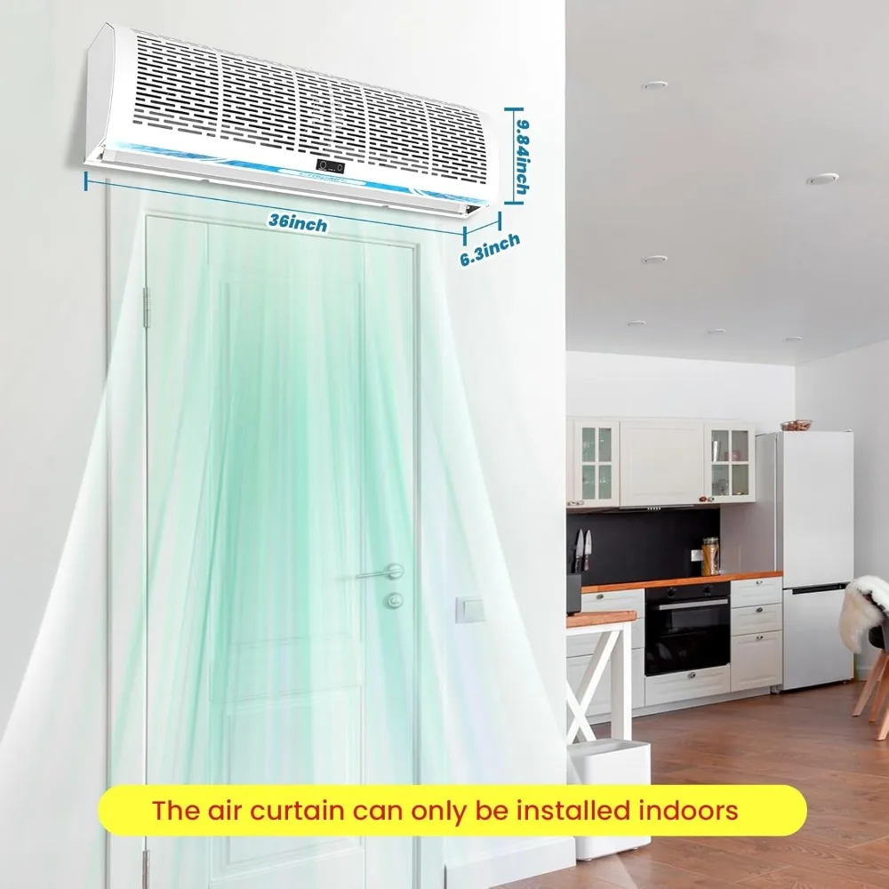 36'' Air Curtain, Magnetic Door Switch, Two Speeds Adjustable, Powerful Air Door,Commercial Indoor Air Fan, 80W, Industrial 110V