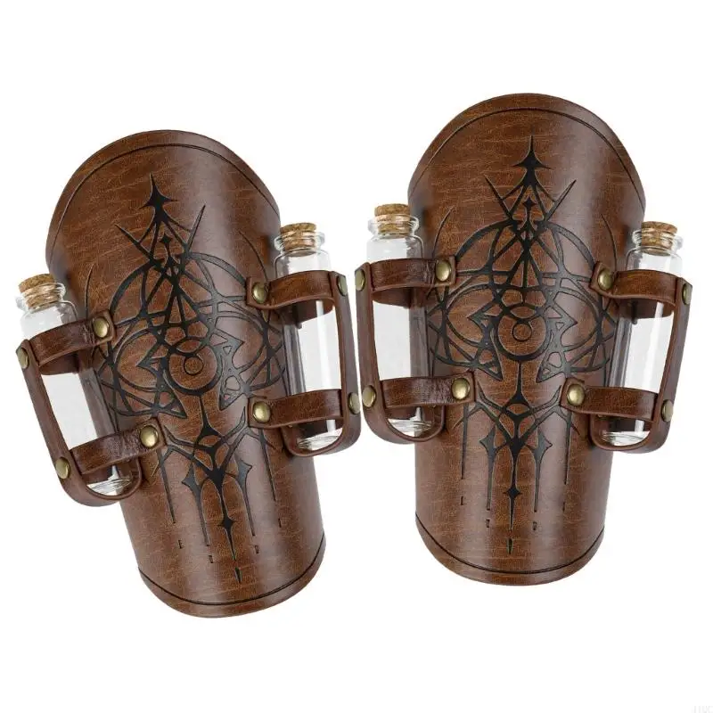 2025 ใหม่ยุคกลางนูน Alchemies แขน Bracers 4 Cork Vials,แฟนตาซี Faux หนัง Arm Guards Archer Gauntlets ของขวัญ