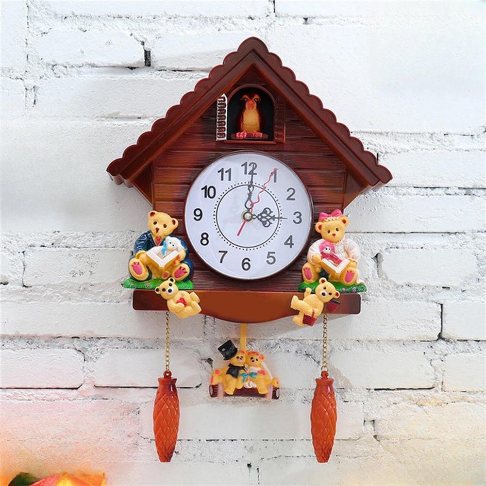 3D Vintage Wall Clock Cuckoo Pendulum Clock Cartoon House Wall Clock Hanging Ornament Living Room Decoration