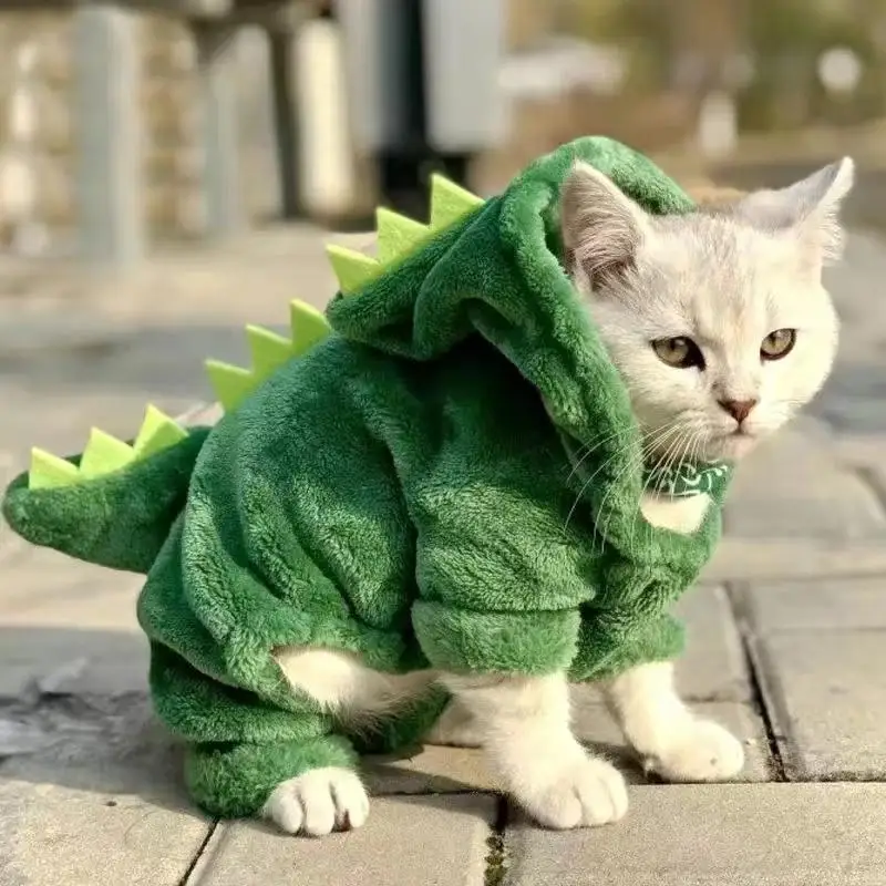 

Pet Cat Dog Halloween Dog Clothes for Small Dogs Funny Dinosaur Cosplay Costume Winter Warm Cat Coat Fleece Hoodies Sweater