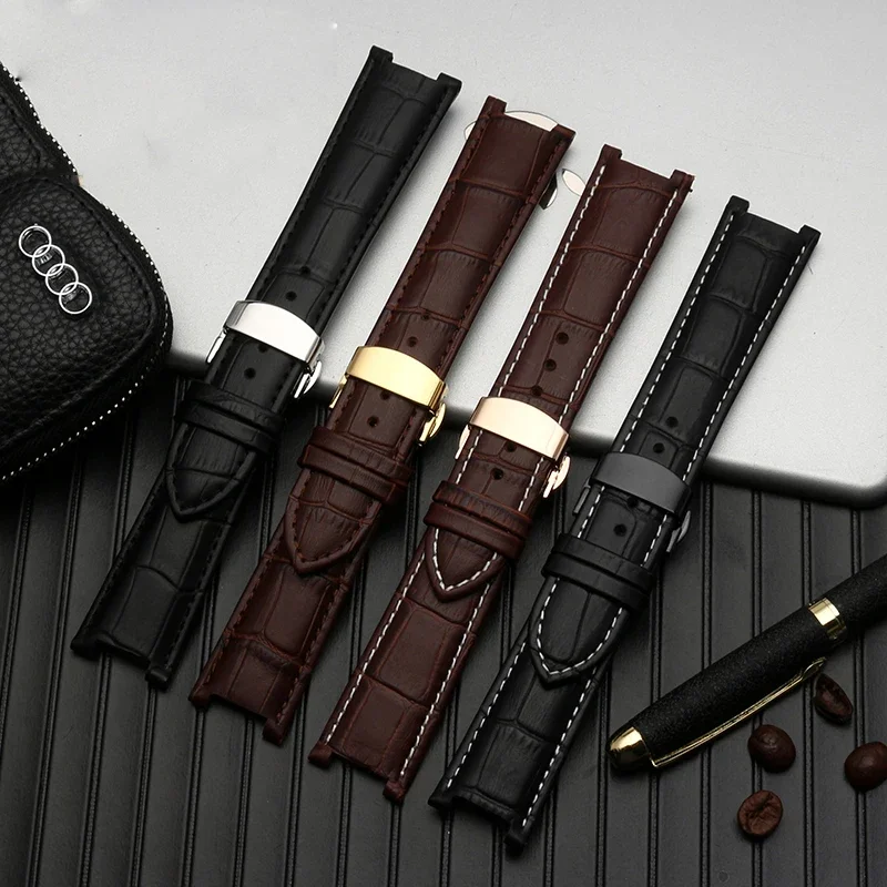 Genuine Leather Watchband For Versace Gucci GC Wristband 22*13mm 20*11mm Notched Strap Withstainless Steel Butterfly Buckle