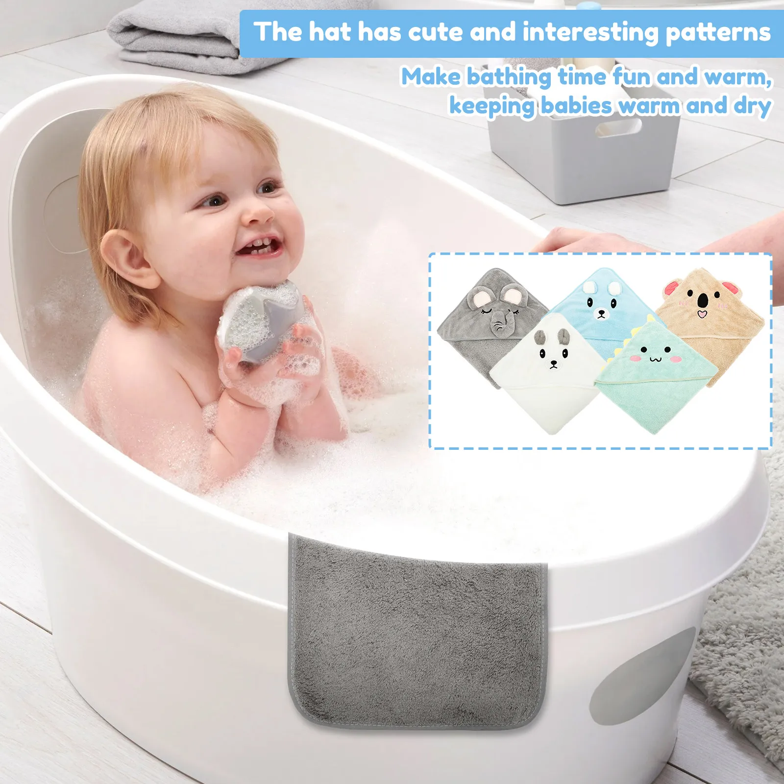 15Pcs Hooded Baby Towel and Washcloth Set Absorbent Coral Fleece Newborn Bath Towel for Girl Boy Infant Toddler Bathrobe Blanket
