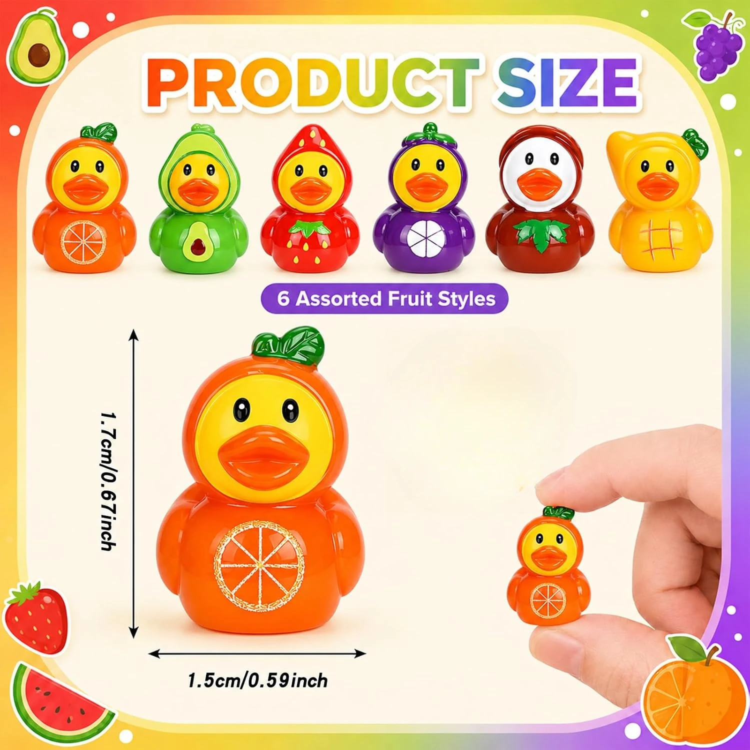 36 Pcs Fruit Mini Resin Ducks 6 Style Tiny Small Fruit Duck Figurines to Hide Bulk Miniature Resin Animals Figurines for Party