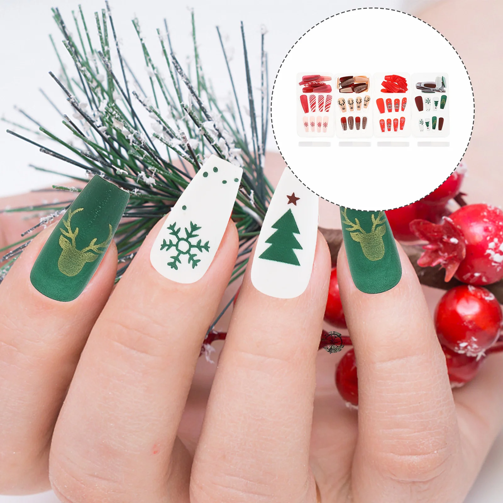 

96Pcs Christmas False Nails Full Cover Fake Nail Tips Made of ABS Material Safe Comfortable for DIY Manicure Holiday Gift Idea