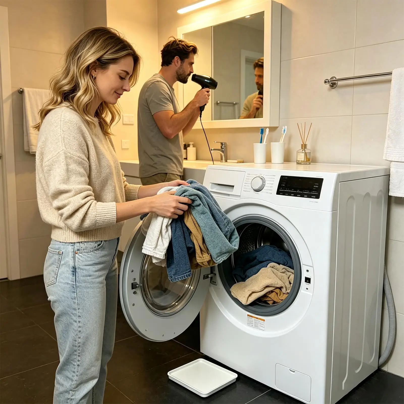 Washing Machine Drain Pan with Water Drip Catcher, Leak Proof Floor Guide Tray, Durable Plastic Overflow Catch Basin for Home