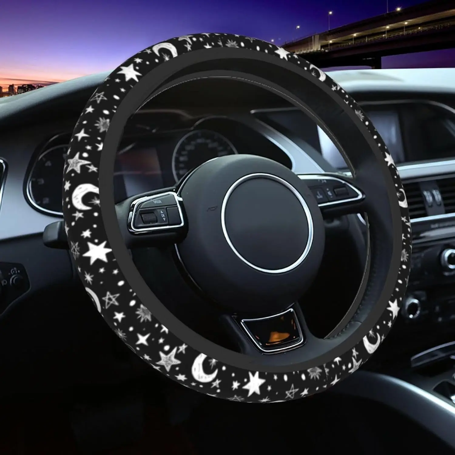

Cute Moon Star Steering Wheel Cover, Universal 15 Inch Neoprene Anti-Slip Car Truck Accessory for Women