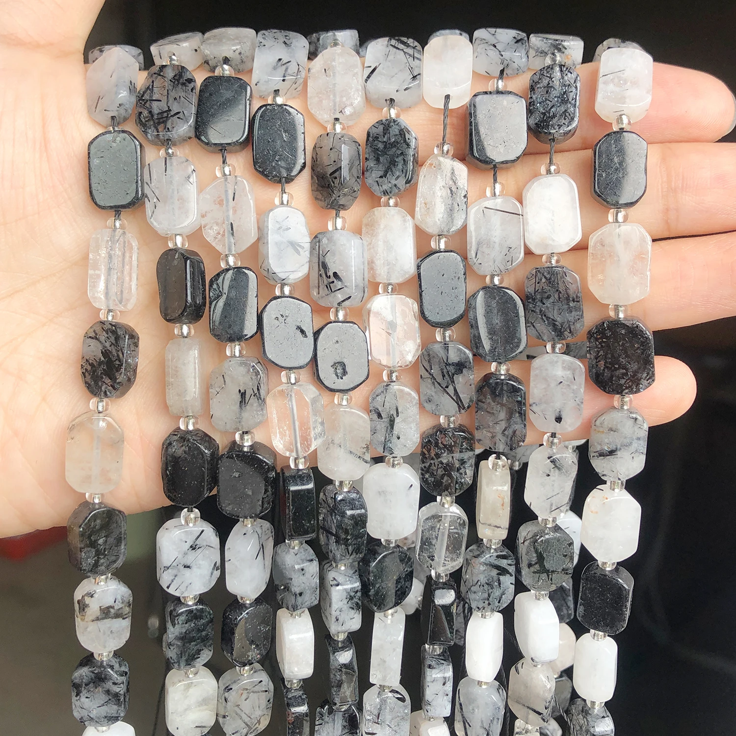 AAA Irregular Square Black Quartz Rutilated Natural Stone Flat Spacer Beads for Jewelry Making DIY Bracelets Necklace Accessory