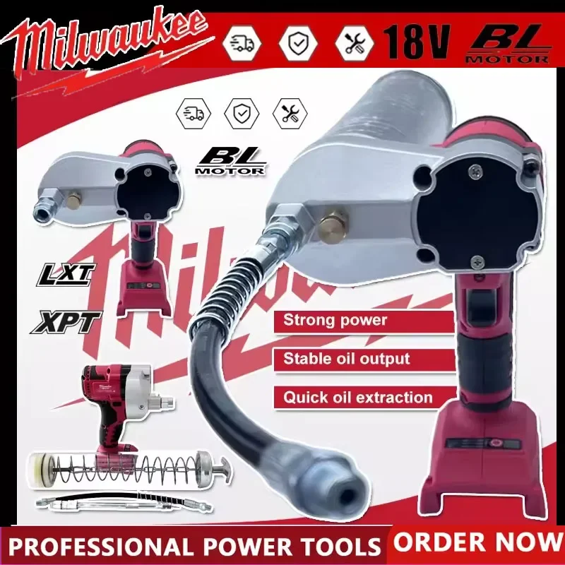 

Milwaukee 10000PSI Brushless Electric Grease Gun High-Pressure Fully Automatic Oil Injector Fat Machine For 18V Battery