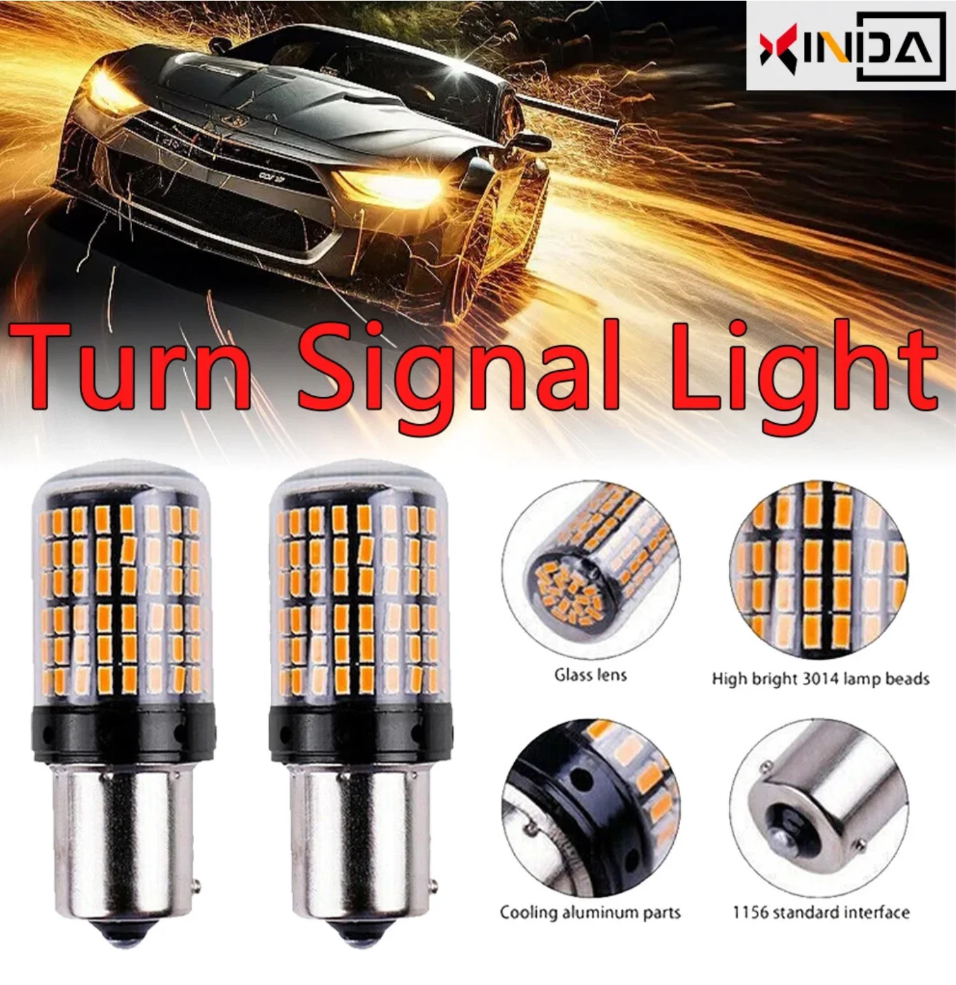 1 Pair 1156 BA15S 144SMD Canbus White 18W Car Brake Reverse Lamp Tail Light Bulb