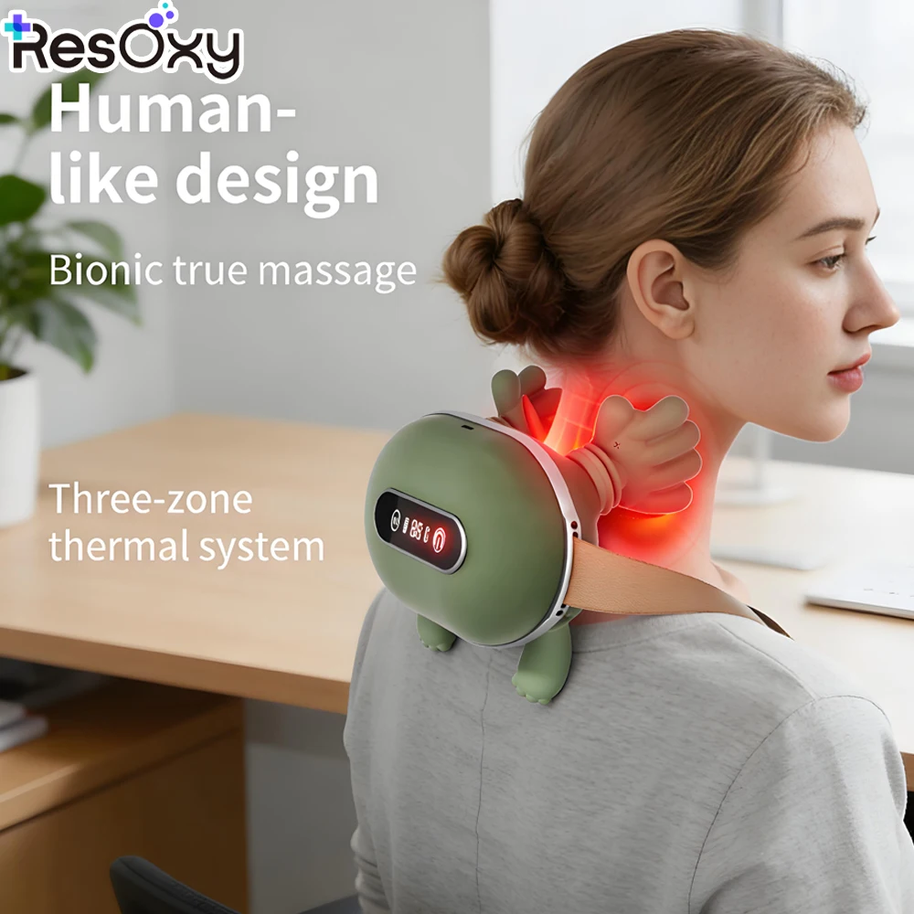 Resoxy Portable Neck Massager, Red Light Heat Function, 3 Massage Modes, Neck Pain Relief, Fatigue Reduction, Home, Office Use
