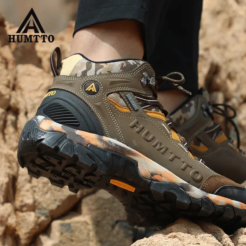 HUMTTO Waterproof Hiking Boots Breathable Leather Sport Mountain Boots Mens Trekking Shoes Outdoor Walking Men Sports Sneakers