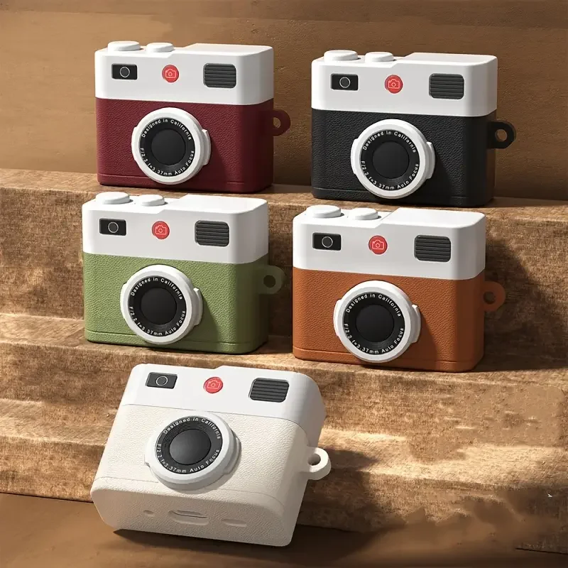 

3D Vintage Camera Cute Cartoon Earphone Case For Airpods 4 2024 Cover For Airpods Pro 2 Shockproof Silicone Headphone Case
