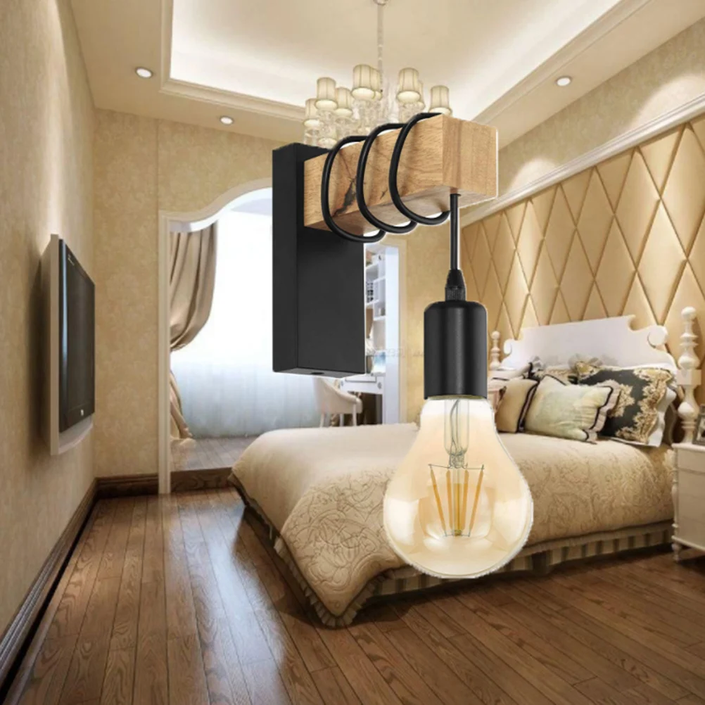 

Modern Wooden Hanging Lamp Iron Wall Light Decorative Anti-Rust Simple Creative Artistic Night Light For Home Bedroom Restaurant
