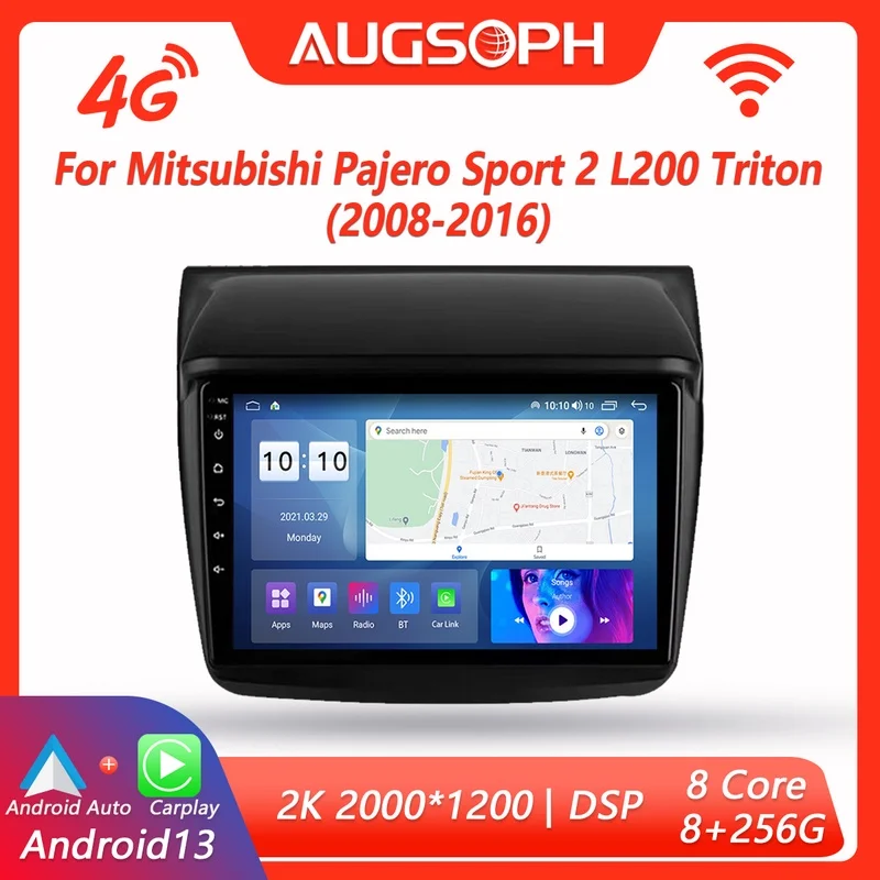 

Android 13 Car Radio for Mitsubishi Pajero Sport 2 L200 Triton 2008-2016, 9inch 2K Multimedia Player with 4G Car Carplay & 2D