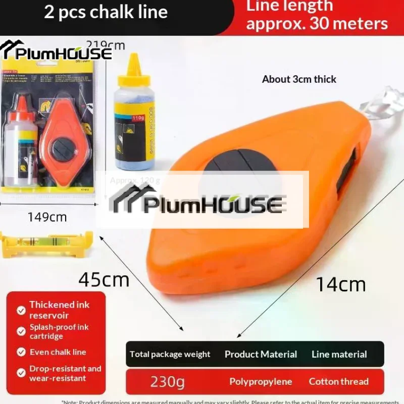 Chalk Line Reel Set Drop Resistant Shell Fast Rewind Clear Mark For Carpentry Construction Home Renovation Thickened And Durabl