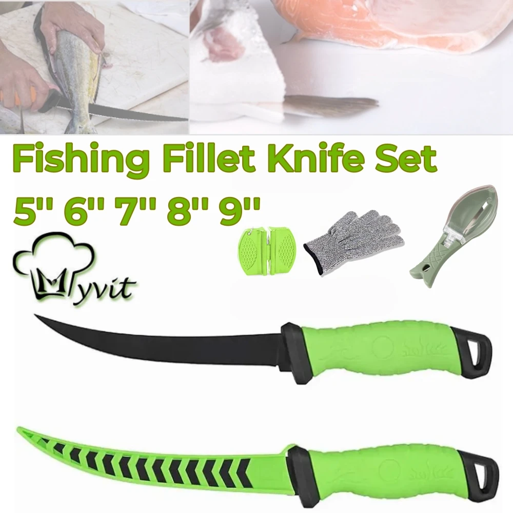 Fishing Fillet Knife Set with Sheath Sashimi Knives Stainless Steel Salt Water Resistance Scraping Filleting Scale