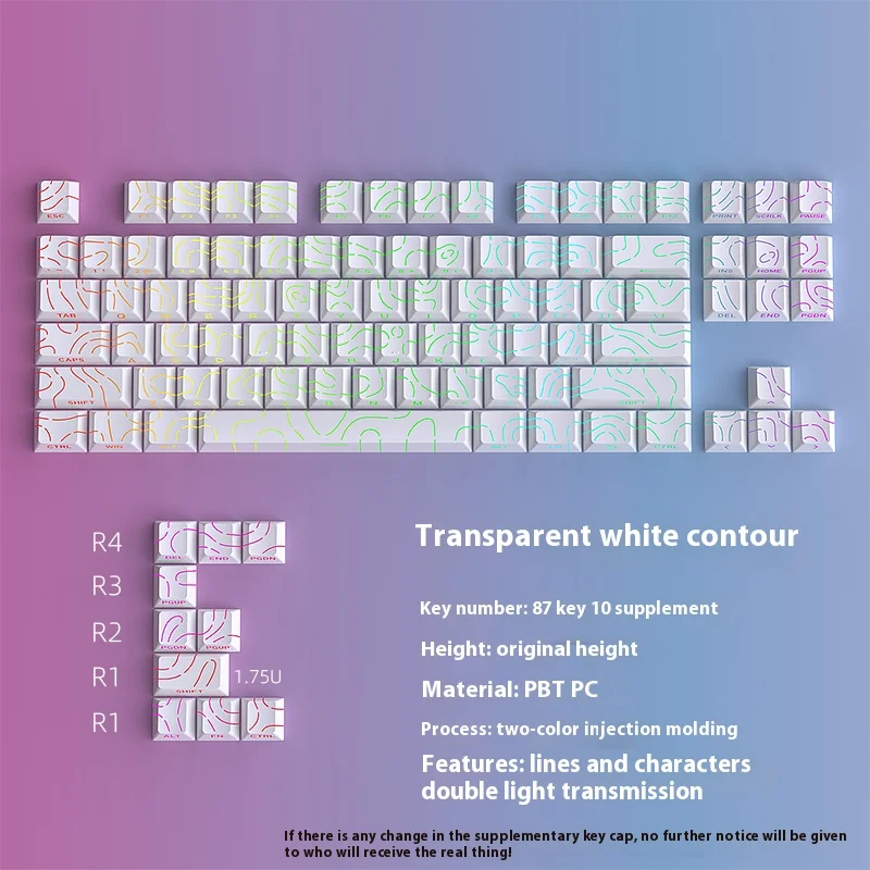 SUMREDA Contour Line 3.0 Side Engraved Keycap 97 Keys PBT Cherry Height Creative Personality Light Transmission Keycap